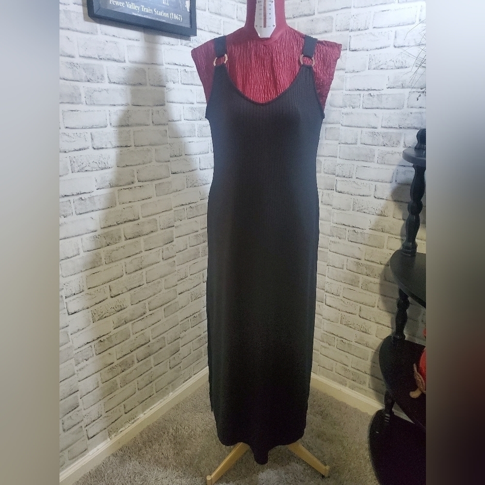 Green Envelope Black Maxi Style Dress With Slits on Each Side.  Size M